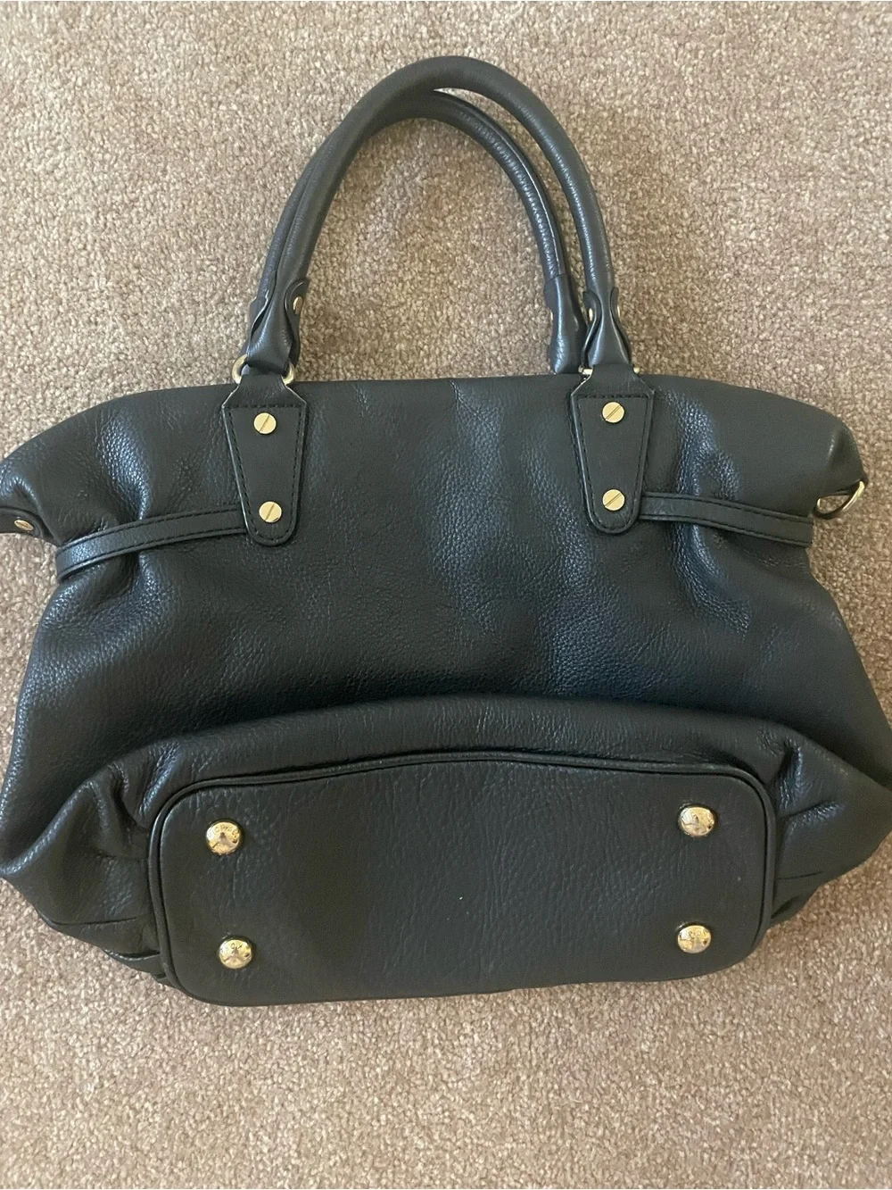 Michael Kors Black Pebbled Leather Satchel with Gold-Tone Accents